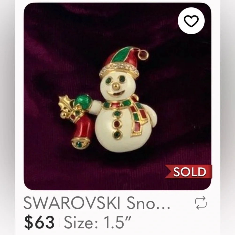 Swarovski Crystal SWAN STAMP Enamel Festive Snowman Brooch Pin RARE/RETIRED